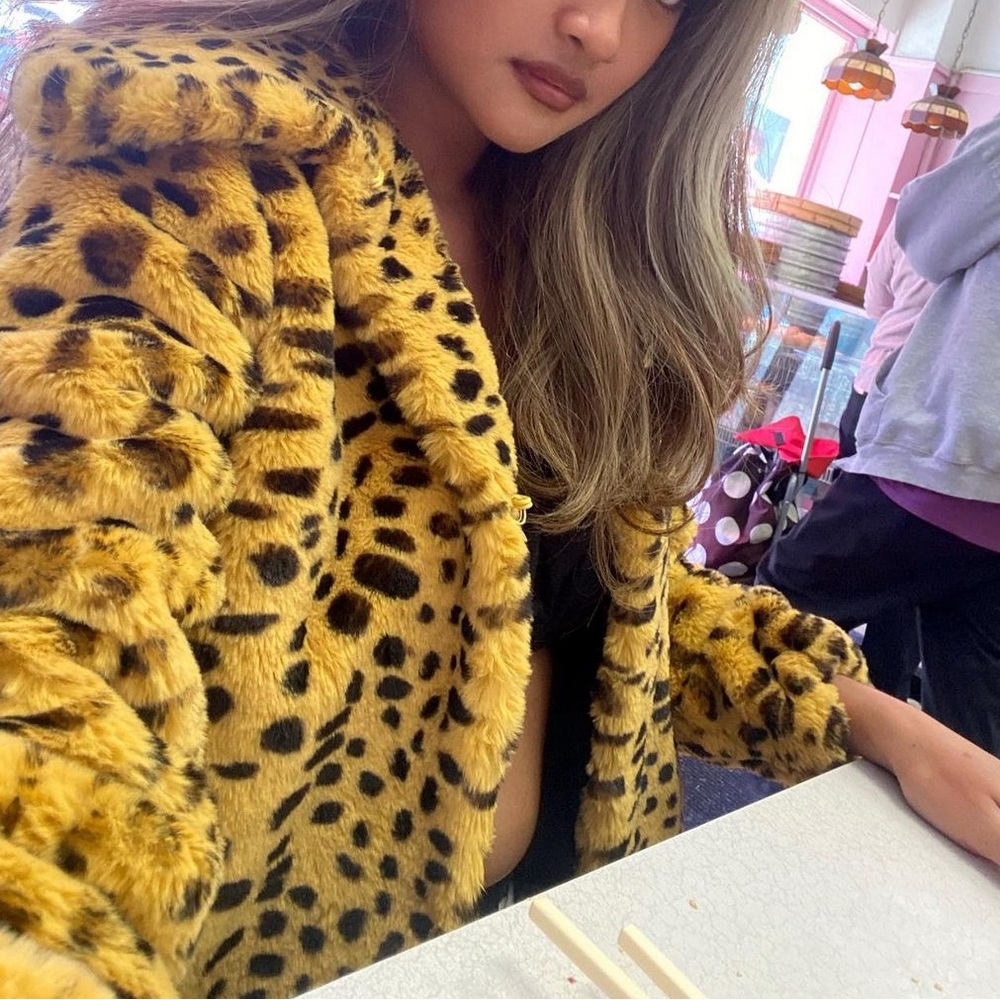 cheetah faux fur mustard yellow jacket